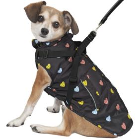 Fashion Pet Puffy Heart Harness Coat Black - Medium