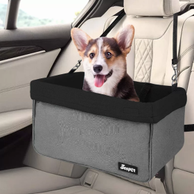 JESPET & GOOPAWS Dog Booster Seats for Cars, Portable Dog Car Seat Travel Carrier with Seat Belt for 24lbs Pets (Color: black, size: 16" L x 13" D x 9" H)