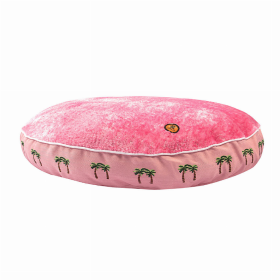 Halo Palm Trees Round Dog Bed (Color: Pink, size: L)