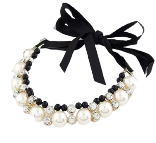 Lovely Pearl Ribbon Necklace (Color: black, size: large)