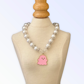 My Fa-BOO-Lous Pearl Ghost Necklace (Color: Pink, size: medium)