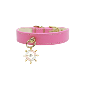 Nautical Dog Charm Collar (Color: Pink, size: 16")