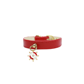 Nautical Dog Charm Collar (Color: Red, size: 10")