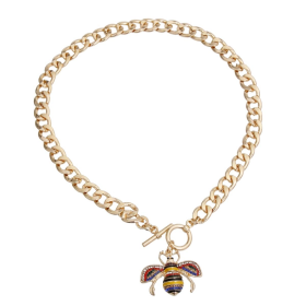 Rhinestone Bee Toggle Necklace (Color: Yellow, size: medium)