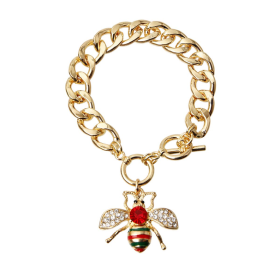 Rhinestone Bee Toggle Necklace (Color: Red, size: small)