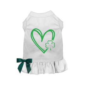 Shamrocks & Hearts Dog Dress/Shirt (Color: White, size: X Small)