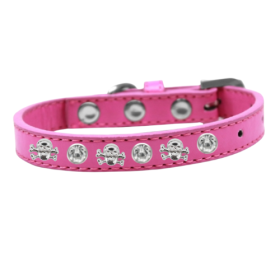 Skull Studded Collar (Color: Pink, size: 10")