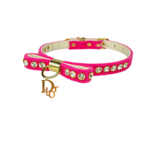 Velvet Dior Charm Collar (Color: Pink, size: 10")