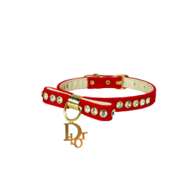 Velvet Dior Charm Collar (Color: Red, size: 10")