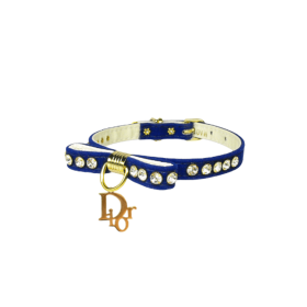 Velvet Dior Charm Collar (Color: Blue, size: 10")