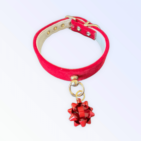 Velvet Gift Wrap Bow Collar (Color: RED BOW, size: 12")