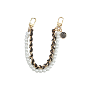 Double Layer Pearl & Chain Lead (Color: black)