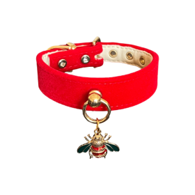 Bee Mine Dog Collar (Color: Red, size: 14")