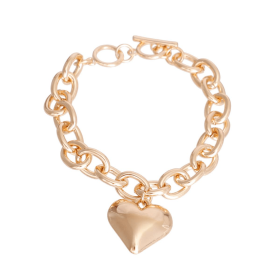 Gold Cable Chain Heart Toggle Necklace (size: medium)