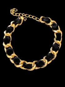 Gold Chain Velvet Collar (Color: black, size: X Small)