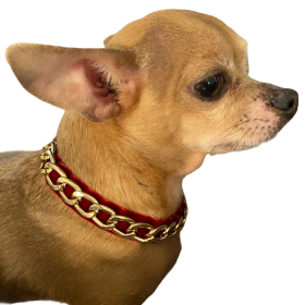 Gold Chain Velvet Collar (Color: Burgundy, size: X Small)