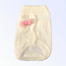 Knit Macaroon PomPom Dog Sweater (Color: Cream, size: small)