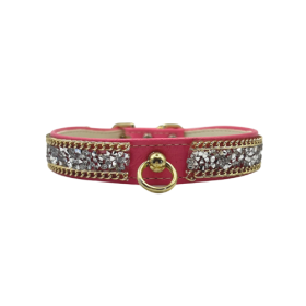 Chunky Rhinestone and Chain Collar (Color: Pink, size: 16")