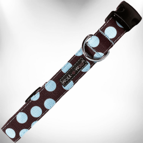 Polka Dot Dog Collars (Color: Blue Dot on Brown, size: L 1" width fits 14-25" neck)