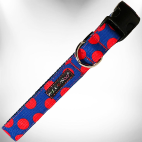 Polka Dot Dog Collars (Color: Red Dot on Blue, size: L 1" width fits 14-25" neck)