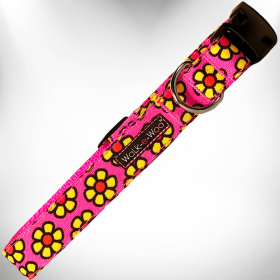 Flower Dog Collars (Color: Yellow Daisies on Pink, size: L 1" width fits 14-25" neck)