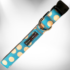 Polka Dot Dog - Tan Dots Collars (Color: Tan Dots on Turquoise, size: L 1" width fits 14-25" neck)