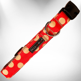 Polka Dot Dog Collars (Color: Tan Dot on Red, size: L 1" width fits 14-25" neck)