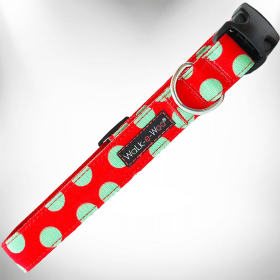 Polka Dot Dog Collars (Color: Mint Green Dot on Red, size: L 1" width fits 14-25" neck)