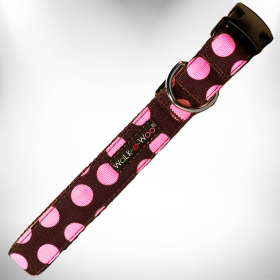 Polka Dot Dog Collars (Color: Pink Dot on Brown, size: S 3/4" width fits 10-14" neck)