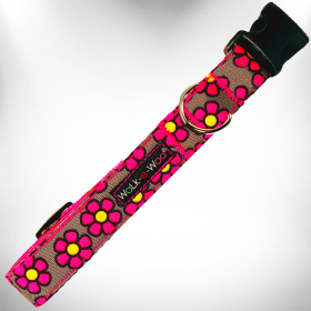 Flower Dog Collars (Color: Pink Daisies on Grey, size: S 3/4" width fits 10-14" neck)