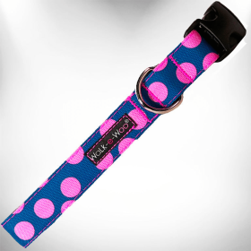 Polka Dot Dog Collars (Color: Pink Dot on Blue, size: XL 1.5" wide fits 18-28" neck)