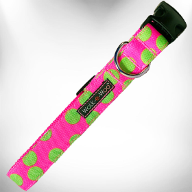 Polka Dot Dog - Neon Collars (Color: Green Dot on Pink, size: XL 1.5" wide fits 18-28" neck)