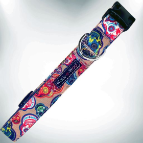 Tattoo Dog Collars (Color: Day of the Dead, size: XL 1.5" wide fits 18-28" neck)