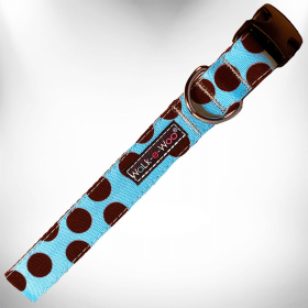 Polka Dot Dog Collars (Color: Brown Dot on Lt Blue, size: XS 5/8" width fits 8-12" neck)