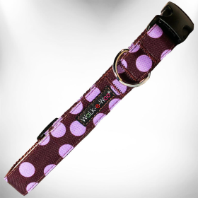 Polka Dot Dog Collars (Color: Purple Dot on Brown, size: XS 5/8" width fits 8-12" neck)