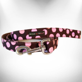 Polka Dot Dog Leads (Color: Pink Dot on Brown, size: REGULAR Lead 1" width- 5' length)