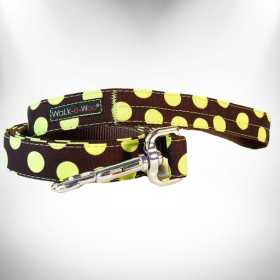 Polka Dot Dog Leads (Color: Green Dot on Brown, size: REGULAR Lead 1" width- 5' length)