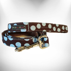 Polka Dot Dog Leads (Color: Blue Dot on Brown, size: REGULAR Lead 1" width- 5' length)