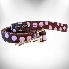 Polka Dot Dog Leads (Color: Purple Dot on Brown, size: REGULAR Lead 1" width- 5' length)