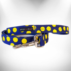 Polka Dot Dog Leads (Color: Yellow Dot on Blue, size: REGULAR Lead 1" width- 5' length)