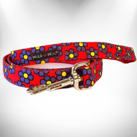 Flower Dog Leads (Color: Purple Daisies on Red, size: REGULAR Lead 1" width- 5' length)