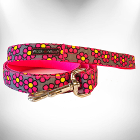 Daisies Dog Leash (Color: Pink, size: REGULAR 1" width- 5' long)