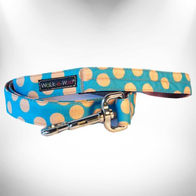 Polka Dot Dog - Tan Dots Leads (Color: Tan Dots on Turquoise, size: REGULAR Lead 1" width- 5' length)