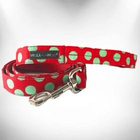 Polka Dot Dog Leads (Color: Mint Green Dot on Red, size: REGULAR Lead 1" width- 5' length)