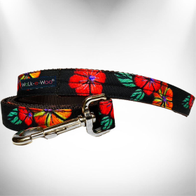 Dog Leash (Color: Flowers on Black, size: THIN 5/8" width- 5' long)