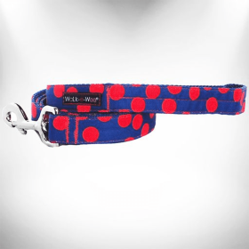 Polka Dot Dog Leads (Color: Red Dot on Blue, size: THIN Lead 5/8" width- 5' length)