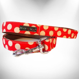 Polka Dot Dog - Tan Dots Leads (Color: Tan Dots on Red, size: THIN Lead 5/8" width- 5' length)