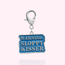 "Warning: Sloppy Kisser" Dog Collar Charm (Color: Silver)