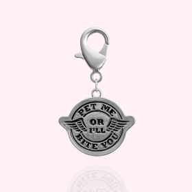 "Pet Me or I'll Bite You" Dog Collar Charm (Color: Silver)