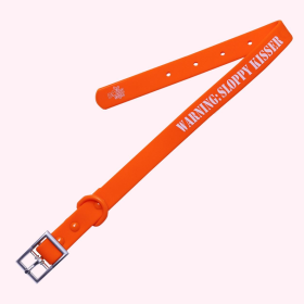 "Warning: Sloppy Kisser" Orange Silicone Collar (size: large)